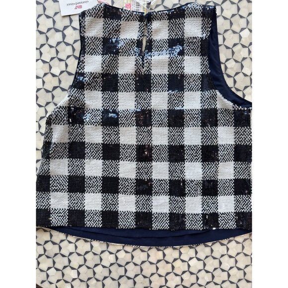 Vineyard Vines Womens Sequin Gingham Shell Top Navy NWT Size M - Picture 3 of 7